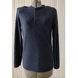 Frank & Oak indigo blue waffle henley tee, long sleeves, men's size S, unisex